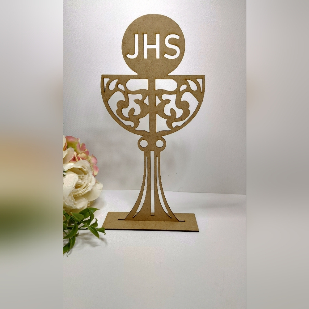 Holy Chalice Cake Topper. Wooden Grial First Holy Communion JHS Cake Topper. - Picture 5 of 8
